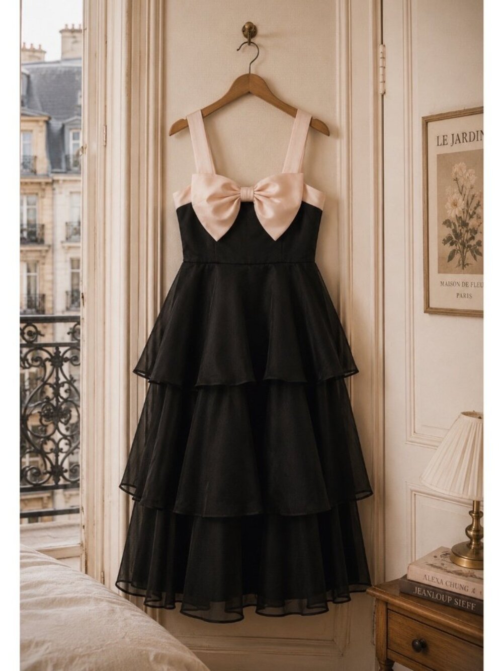 Lulus Untamed Elegance Midi Dress Sz XL Black Organza Cream Satin Bow Coquette - Picture 3 of 8